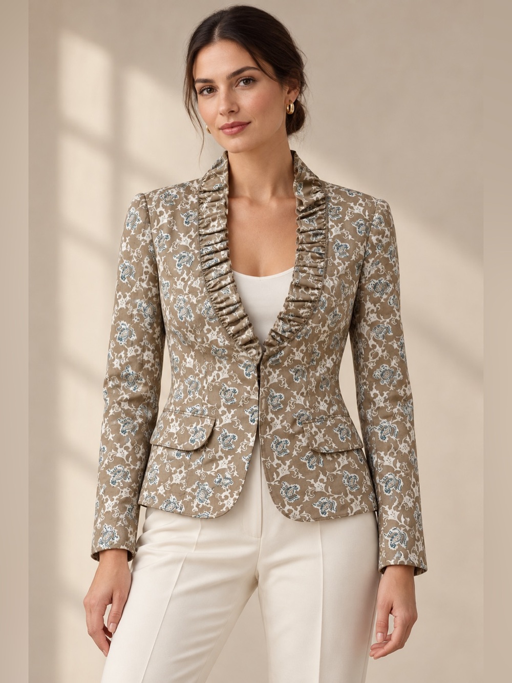 Banana Republic S Paisley Blue Ruffle Blazer Jacket NWT Cotton Romantic Workwear